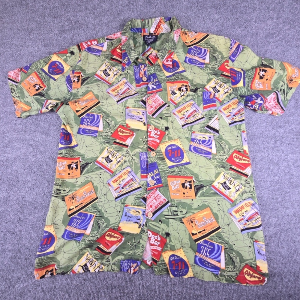 K.A.D. Clothing Short Sleeve Button Front Hawaiian Shirt Men's Large Multicolor